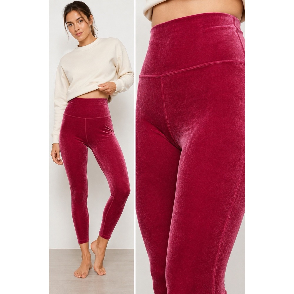 Athleta‎ Elation Velvet Tight Leggings Large Berry Pink High Rise Yoga 7/8